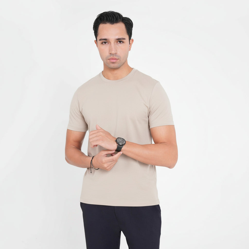 Feelizy Beige PRIME Tee - Rib Cotton Breathable T-Shirt