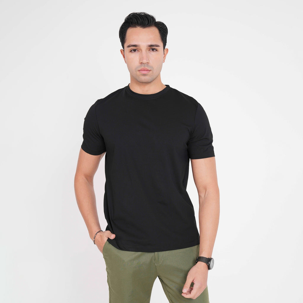 Feelizy Black PRIME Tee - Rib Cotton Breathable T-Shirt